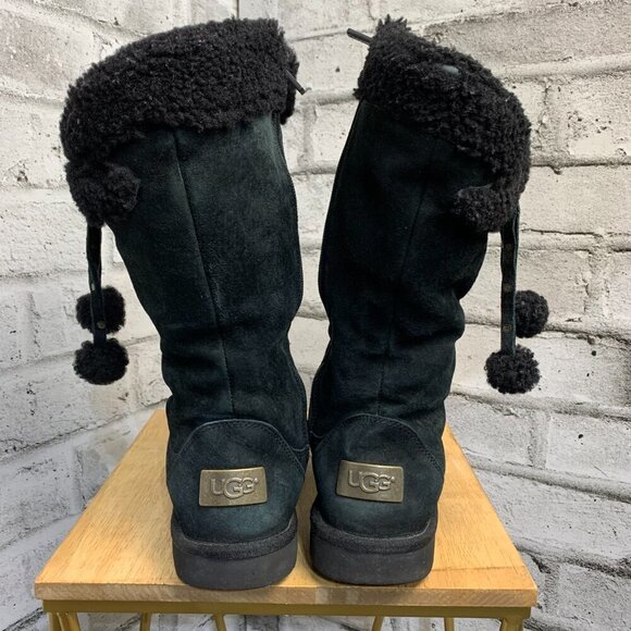 Ugg Black Suede Sherpa Lined Mid Calf Boots - Picture 7 of 12